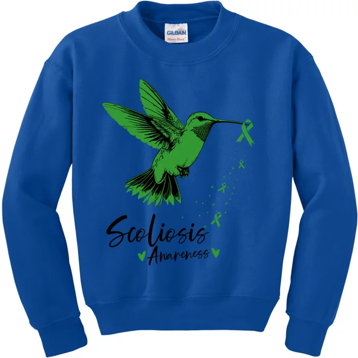 Scoliosis Warrior Green Hummingbird Scoliosis Awareness Gift Kids Sweatshirt