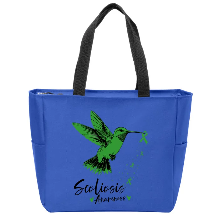 Scoliosis Warrior Green Hummingbird Scoliosis Awareness Gift Zip Tote Bag