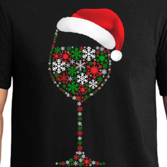 Snowflakes Wine Glass Santa Hat Christmas Wine Lovers Gift Pajama Set