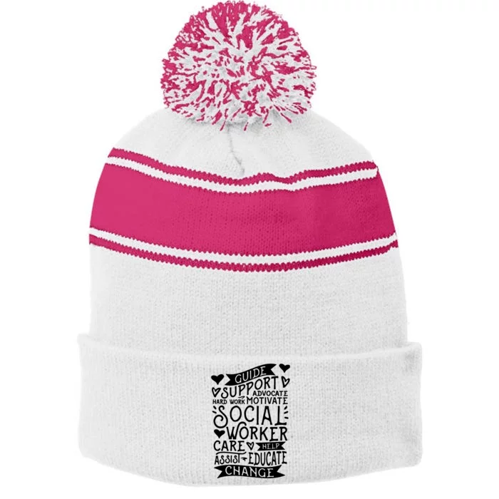 Social Work Graduation Stripe Pom Pom Beanie