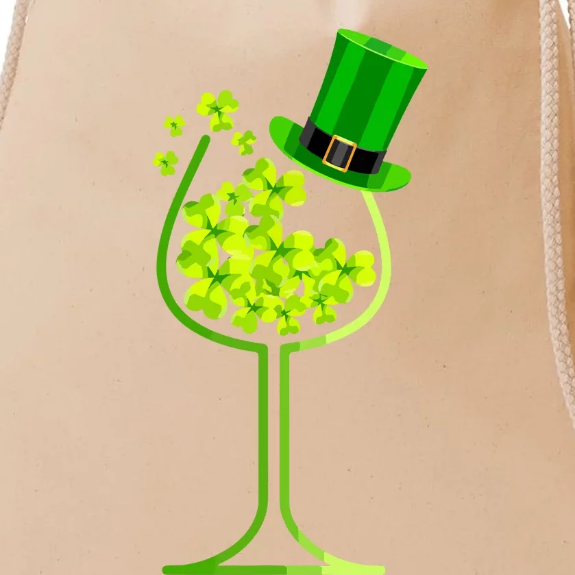 Shamrock Wine Glass Funny St Patricks Day Drawstring Bag