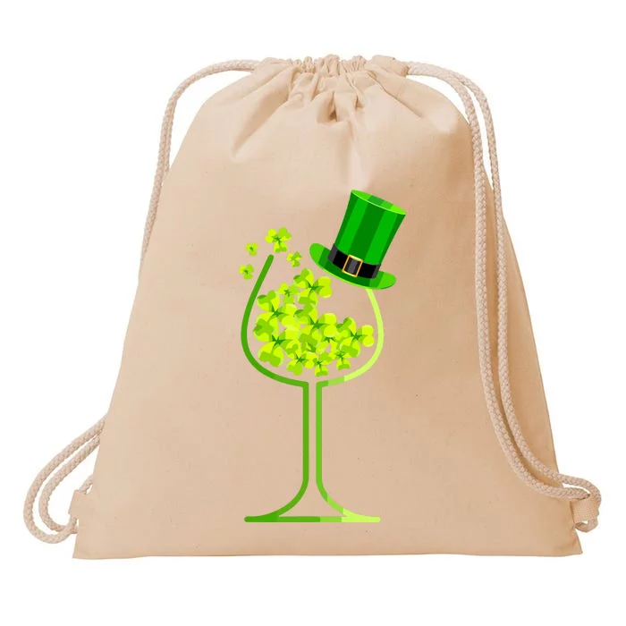 Shamrock Wine Glass Funny St Patricks Day Drawstring Bag