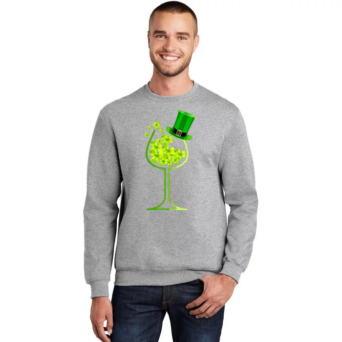 Shamrock Wine Glass Funny St Patricks Day Tall Sweatshirt