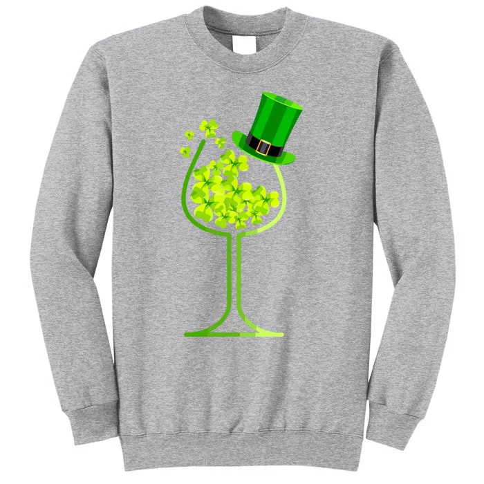 Shamrock Wine Glass Funny St Patricks Day Tall Sweatshirt