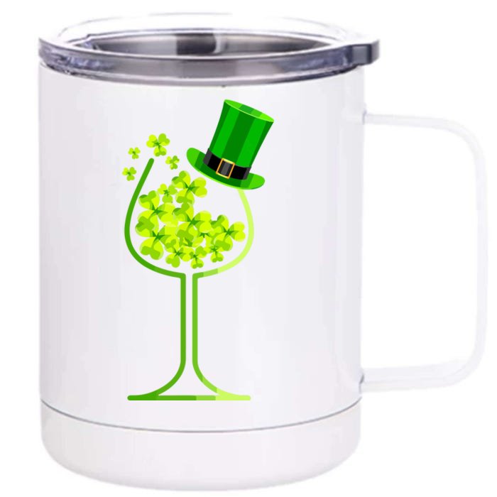 Shamrock Wine Glass Funny St Patricks Day Front & Back 12oz Stainless Steel Tumbler Cup