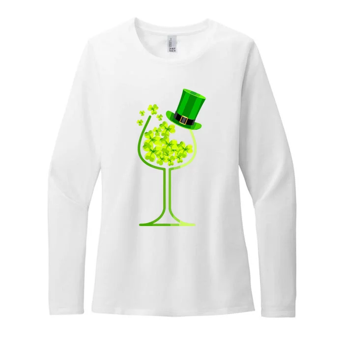 Shamrock Wine Glass Funny St Patricks Day Womens CVC Long Sleeve Shirt