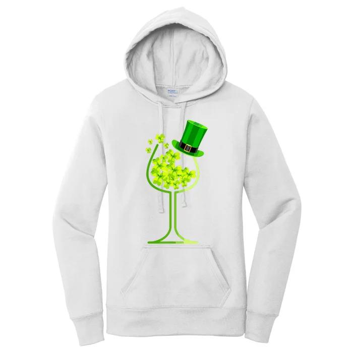 Shamrock Wine Glass Funny St Patricks Day Women's Pullover Hoodie