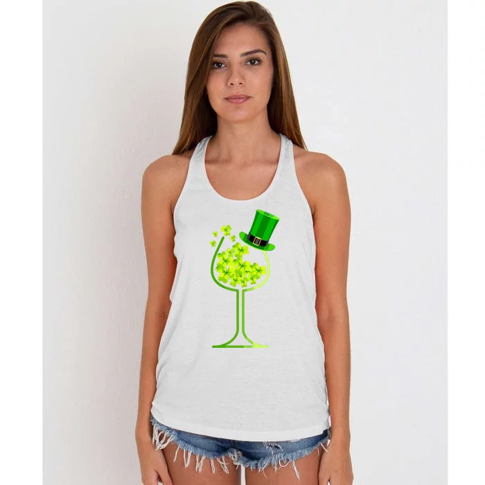 Shamrock Wine Glass Funny St Patricks Day Women's Knotted Racerback Tank