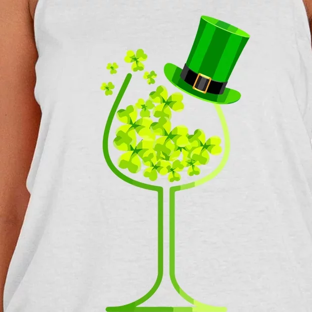 Shamrock Wine Glass Funny St Patricks Day Women's Knotted Racerback Tank