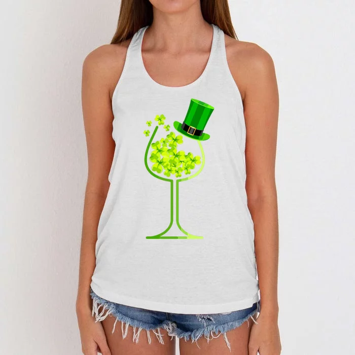 Shamrock Wine Glass Funny St Patricks Day Women's Knotted Racerback Tank