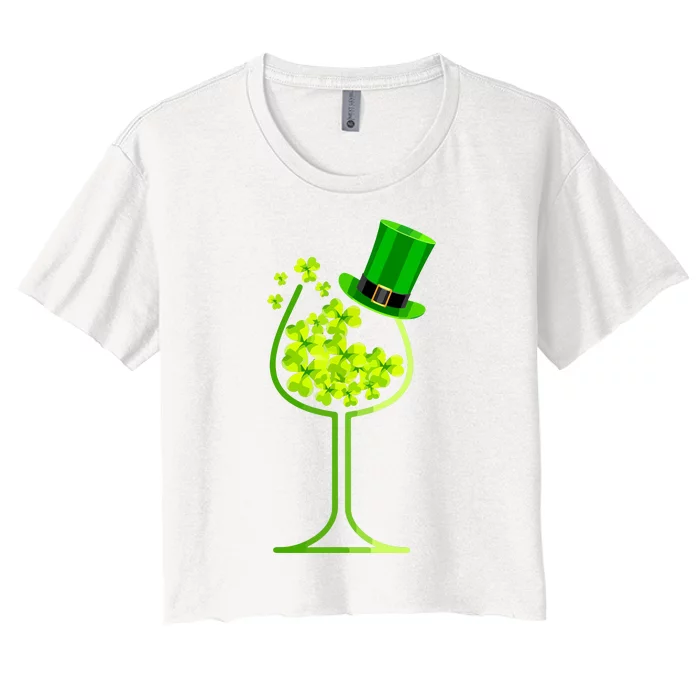 Shamrock Wine Glass Funny St Patricks Day Women's Crop Top Tee