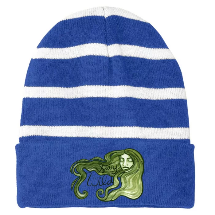 Stay Wild Goddess Artwork Green Witch Druid Witchcraft Great Gift Striped Beanie with Solid Band