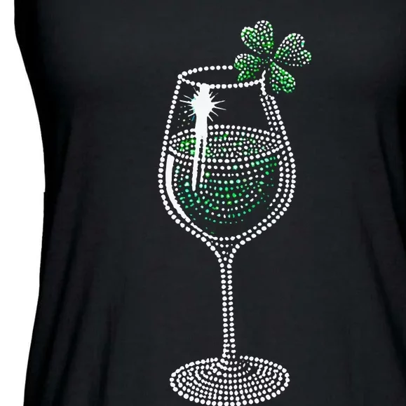 Shamrock Wine Glasses Drinking St Patricks Day Irish Women Ladies Essential Flowy Tank