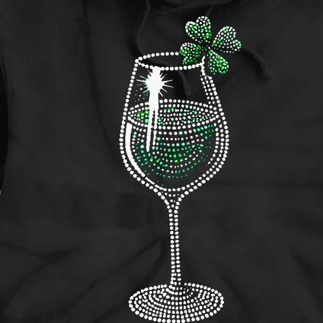 Shamrock Wine Glasses Drinking St Patricks Day Irish Women Tie Dye Hoodie