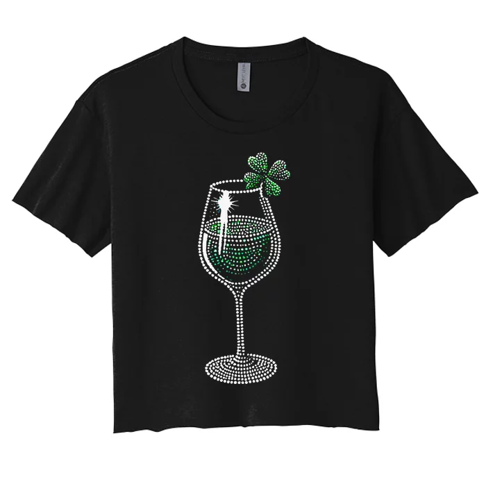 Shamrock Wine Glasses Drinking St Patricks Day Irish Women Women's Crop Top Tee