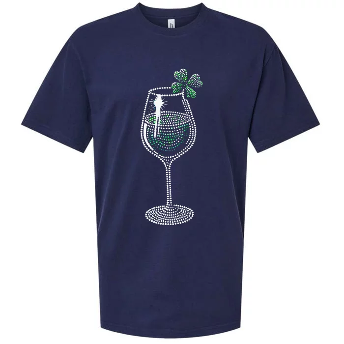 Shamrock Wine Glasses Drinking St Patricks Day Irish Women Sueded Cloud Jersey T-Shirt