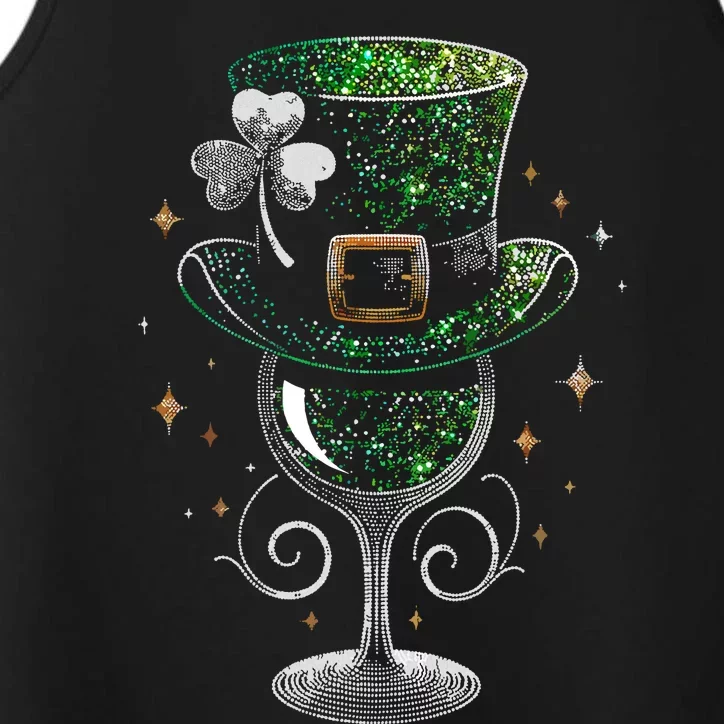 Shamrock Wine Glasses Drinking St Patricks Day Irish Women Performance Tank