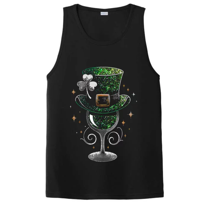 Shamrock Wine Glasses Drinking St Patricks Day Irish Women Performance Tank