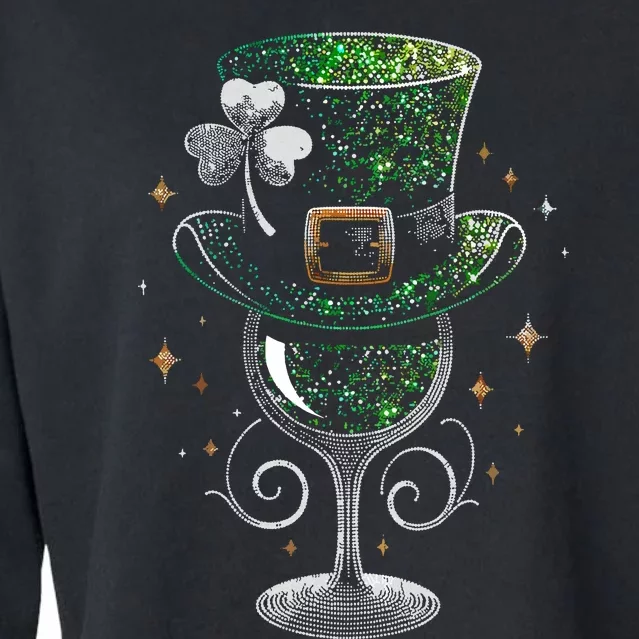 Shamrock Wine Glasses Drinking St Patricks Day Irish Women Cropped Pullover Crew