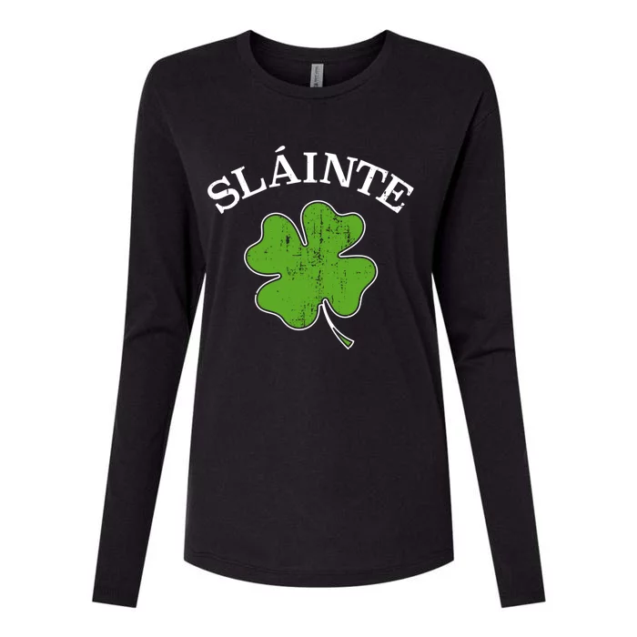 Slainte With Green Shamrock Clover For St Patricks Day Gift Womens Cotton Relaxed Long Sleeve T-Shirt