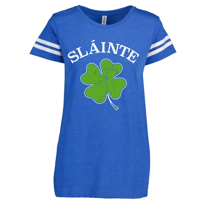 Slainte With Green Shamrock Clover For St Patricks Day Gift Enza Ladies Jersey Football T-Shirt