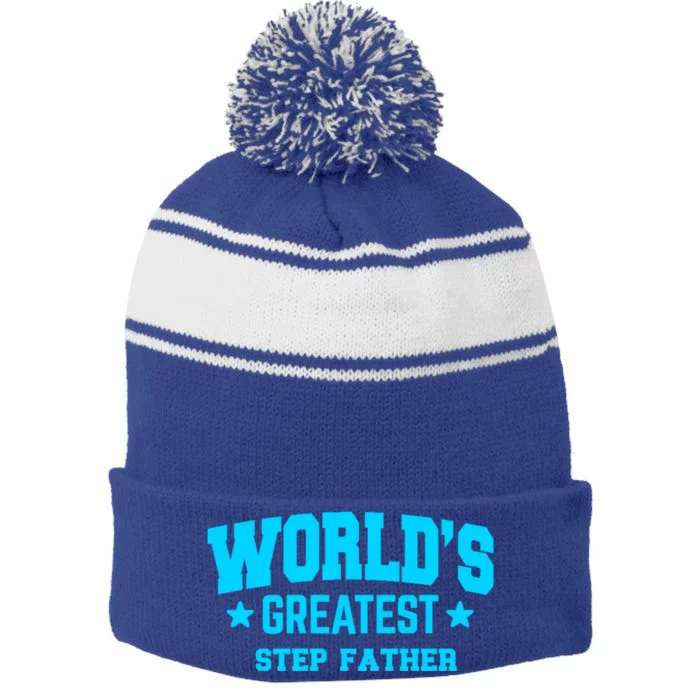 Stepfather Worlds Greatest Blue Gift Stripe Pom Pom Beanie