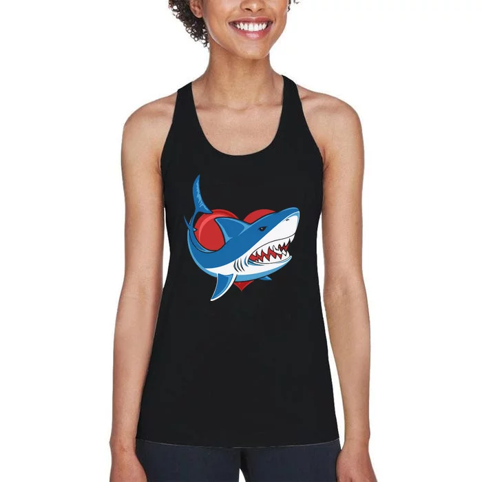 Shark With Heart, Shark Lovers Valentine Gift For Valentine Day Women's Racerback Tank