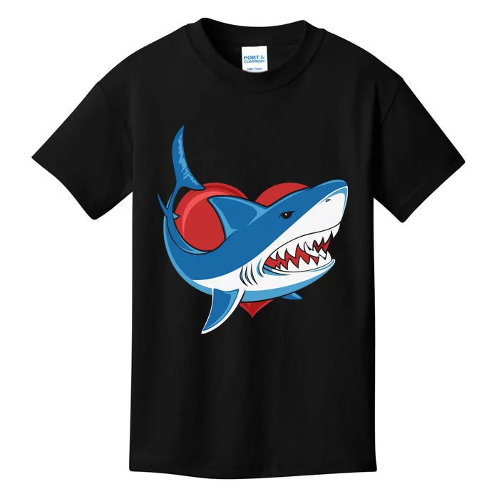 Shark With Heart, Shark Lovers Valentine Gift For Valentine Day Kids T-Shirt