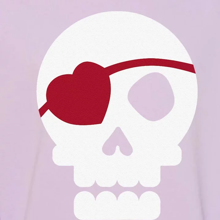 Skull With Heart Eye Patch Cute Valentine's Day Garment-Dyed Sweatshirt