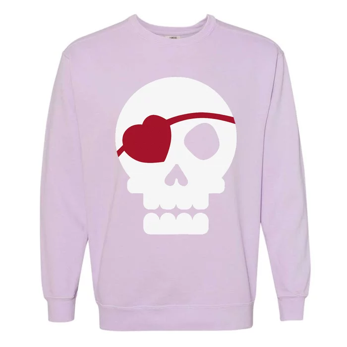 Skull With Heart Eye Patch Cute Valentine's Day Garment-Dyed Sweatshirt