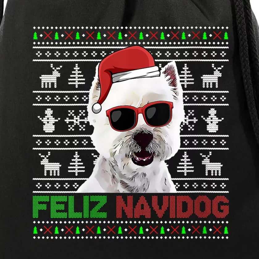 S West Highland White Terrier Dog Feliz Navidog Christmas Vneck Drawstring Bag