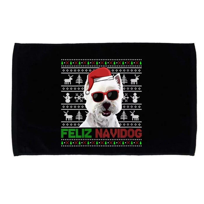 S West Highland White Terrier Dog Feliz Navidog Christmas Vneck Microfiber Hand Towel