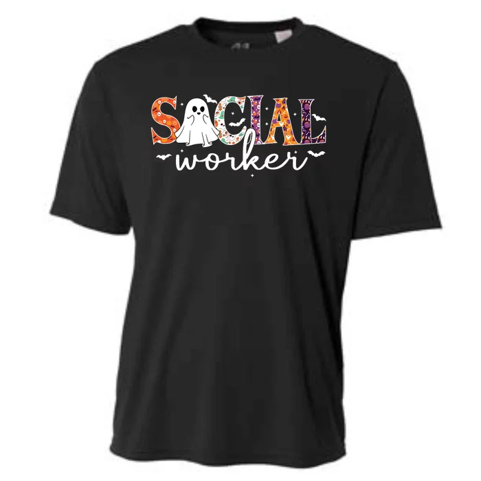 Social Worker Halloween Retro Ghost Halloween Social Worker Cooling Performance Crew T-Shirt