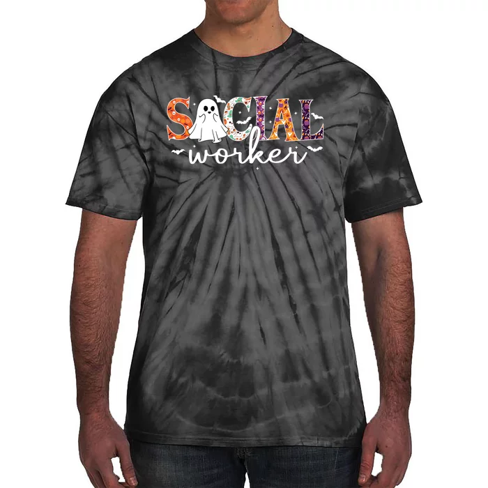 Social Worker Halloween Retro Ghost Halloween Social Worker Tie-Dye T-Shirt