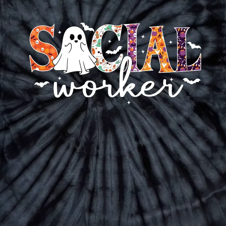 Social Worker Halloween Retro Ghost Halloween Social Worker Tie-Dye T-Shirt