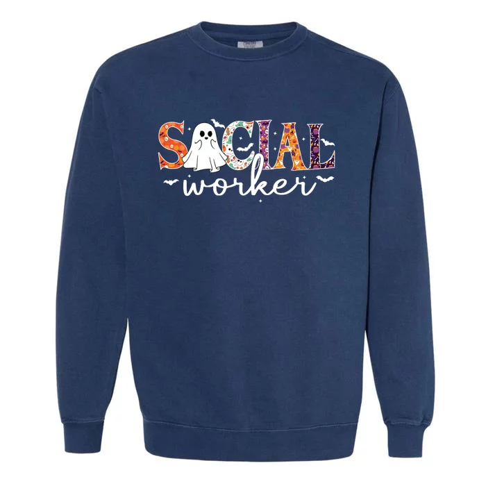 Social Worker Halloween Retro Ghost Halloween Social Worker Garment-Dyed Sweatshirt