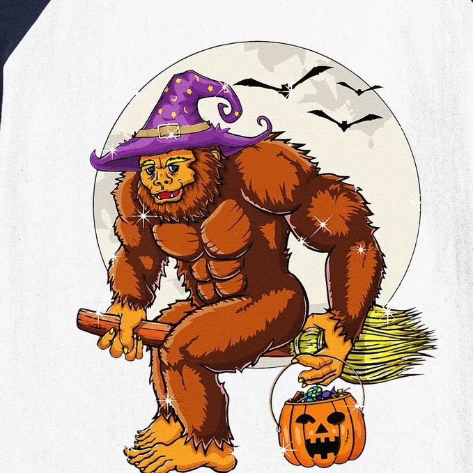 Sasquatch With Hat Pumpkin Candy Moon & Bat Bigfoot Witch Baseball Sleeve Shirt