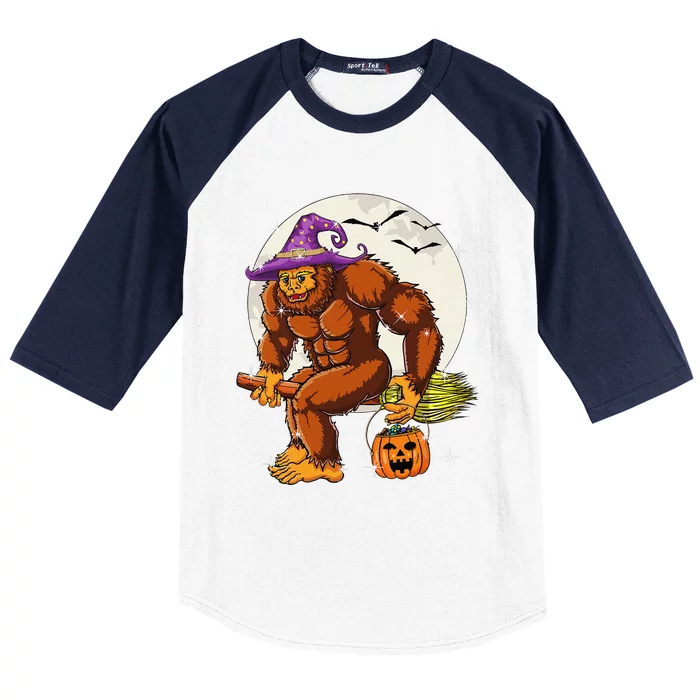 Sasquatch With Hat Pumpkin Candy Moon & Bat Bigfoot Witch Baseball Sleeve Shirt