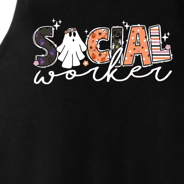 Social Worker Halloween School Social Work Retro Ghost Funny Ladies Tri-Blend Wicking Tank