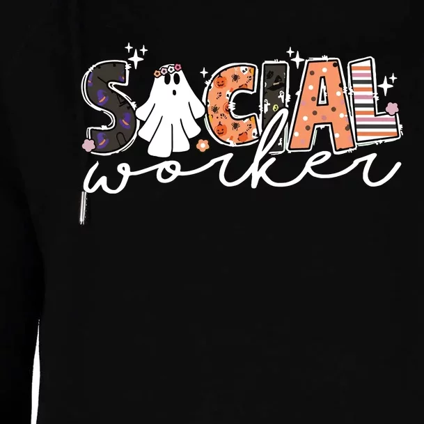 Social Worker Halloween School Social Work Retro Ghost Funny Womens Funnel Neck Pullover Hood