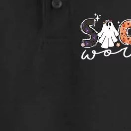 Social Worker Halloween School Social Work Retro Ghost Funny Dry Zone Grid Performance Polo