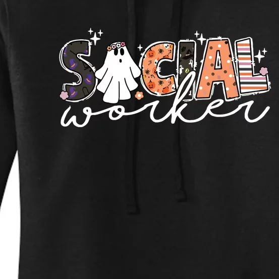 Social Worker Halloween School Social Work Retro Ghost Funny Women's Pullover Hoodie