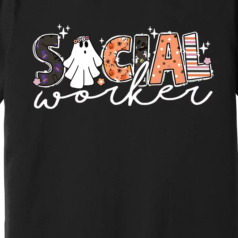 Social Worker Halloween School Social Work Retro Ghost Funny Premium T-Shirt