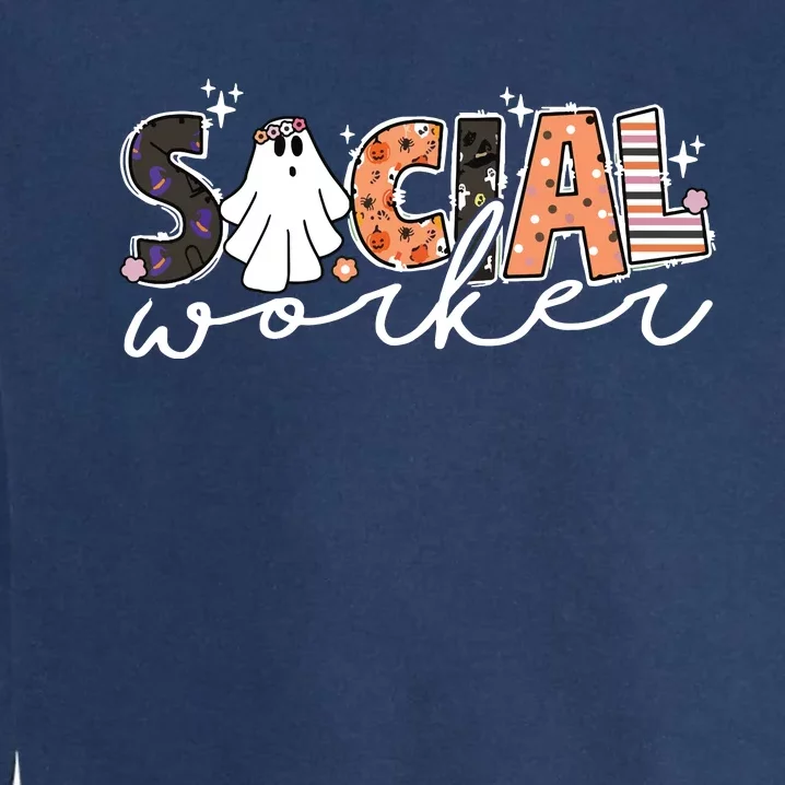 Social Worker Halloween School Social Work Retro Ghost Funny Garment-Dyed Sweatshirt