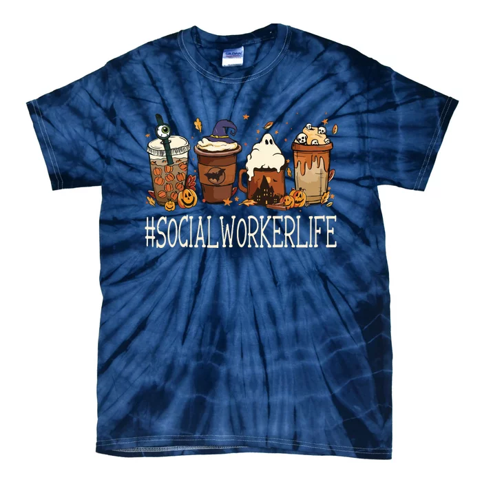 Social Worker Horror Fall Coffee Halloween Pumpkin Autumn Tie-Dye T-Shirt