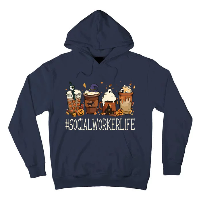 Social Worker Horror Fall Coffee Halloween Pumpkin Autumn Tall Hoodie