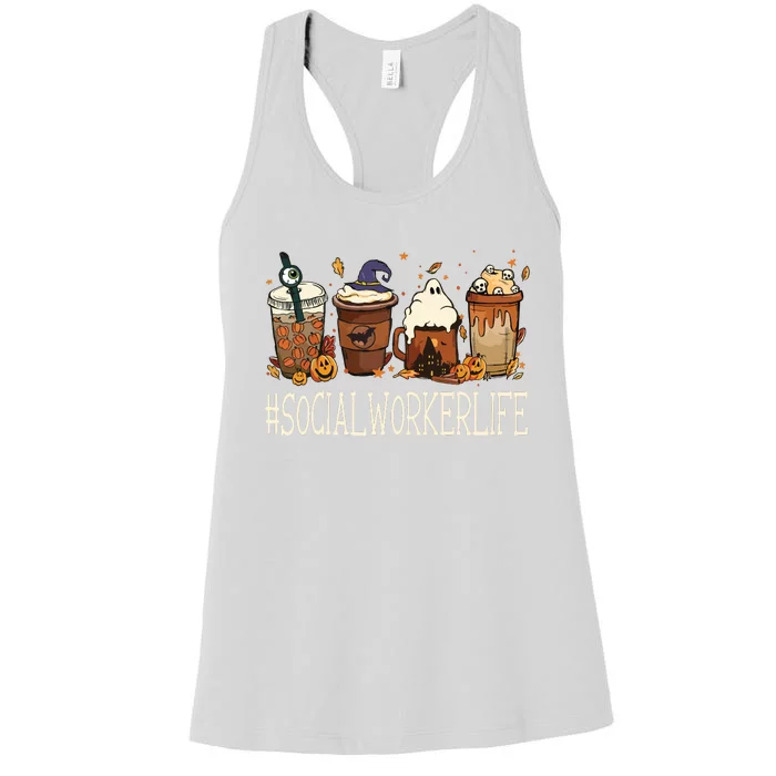 Social Worker Horror Fall Coffee Halloween Pumpkin Autumn Women's Racerback Tank