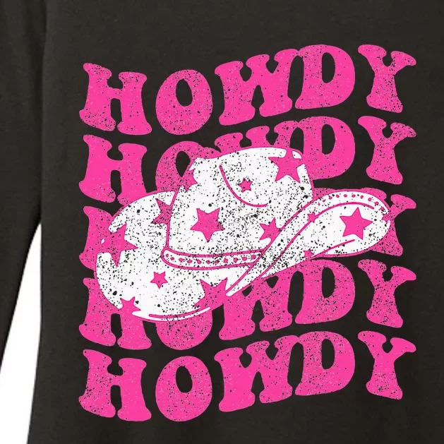 Southern Western Howdy Girl Country Rodeo Pink Cowgirl Retro Womens CVC Long Sleeve Shirt