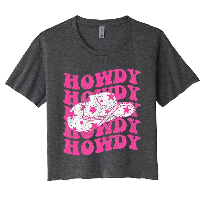 Southern Western Howdy Girl Country Rodeo Pink Cowgirl Retro Women's Crop Top Tee