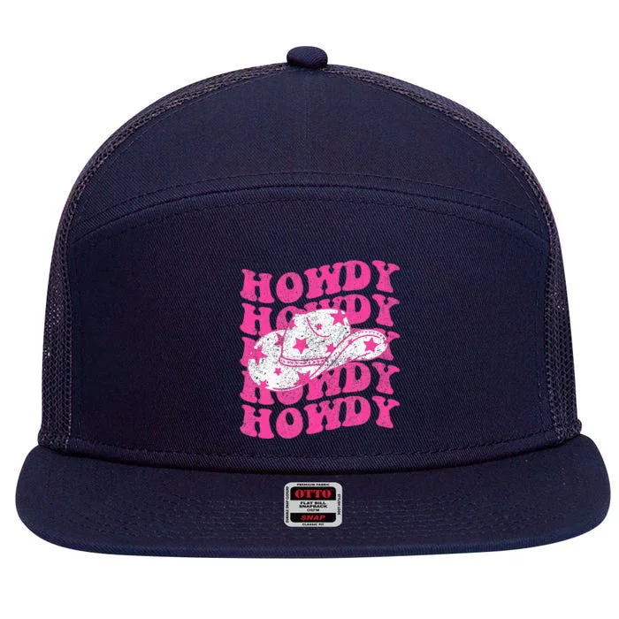 Southern Western Howdy Girl Country Rodeo Pink Cowgirl Retro 7 Panel Mesh Trucker Snapback Hat